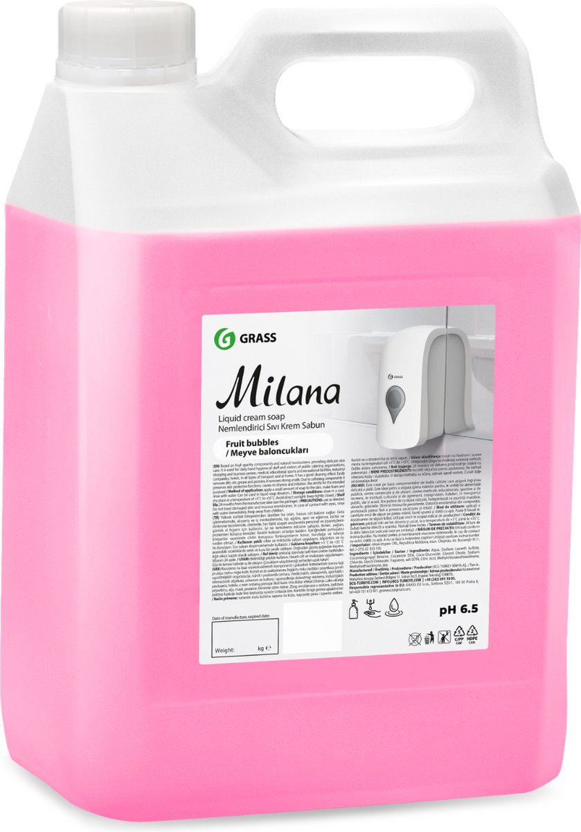 Goedkoopste Grass Milana - Handzeep Navulling - Fruit Bubbels Kids - 5 Liter