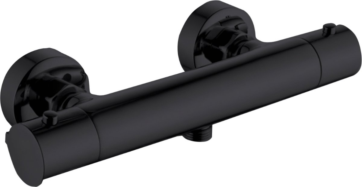 EcoRain© Thermostaatkraan Charly 15 CM Hartafstand - Messing & Keramische Schijven - Douchekraan - Universele Aansluiting - Corrosiebestendig - Cooltouch - 5 Jaar Garantie - Zwart