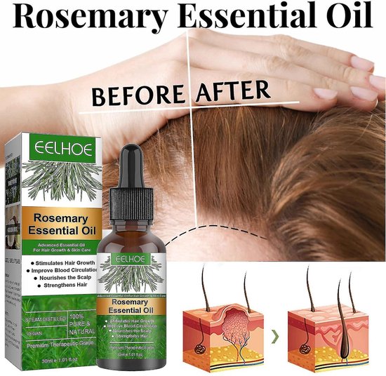 EELHOE Rozemarijn Olie voor in het Haar - Rosemary Oil - Haar Olie - Stimuleert Haar - Haarverzorging - Voeding Hoofdhuid - Growth Hair Care Oil - Vegan - Biologisch - Cruelty Free