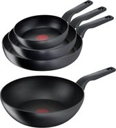 Tefal Hard Titanium Pro Pannenset - Koekenpannen Ø20/24/28cm - Wokpan Ø28cm - Extra diep - Inductie - Aluminium - Zwart