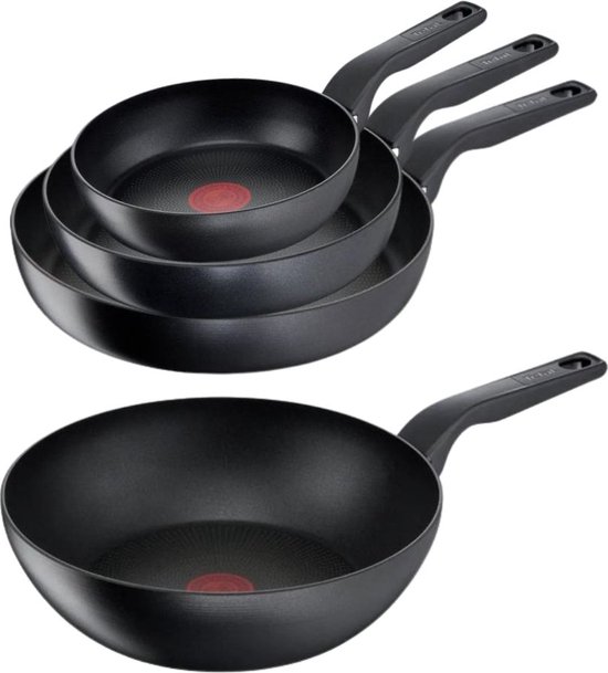 Foto: Tefal hard titanium pro pannenset koekenpannen 20 24 28cm wokpan 28cm tefal pannen inductie aluminium zwart