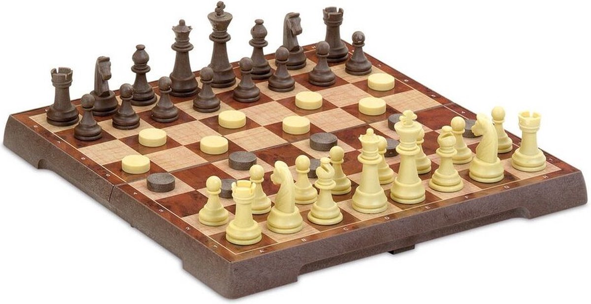 Cayro Schaken en Dammen Magnetisch Groot - 2-in-1 Opvouwbaar Speelbord 32x32 cm - 48 Magnetische Stukken - Ideaal voor Liefhebbers - 2 Spelers - Vanaf 7 Jaar - Cayro Collection