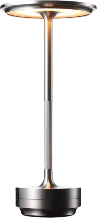 Ostin & Fred Draadloze Tafellamp - Zilver - 27 cm - Dimbare Touch Lamp - Voor Binnen en Buiten - Moderne Nachtlamp - Bureaulamp - Oplaadbare Batterij