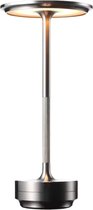 Ostin & Fred Draadloze Tafellamp - Zilver - 27 cm - Dimbare Touch Lamp - Voor Binnen en Buiten - Moderne Nachtlamp - Bureaulamp - Oplaadbare Batterij