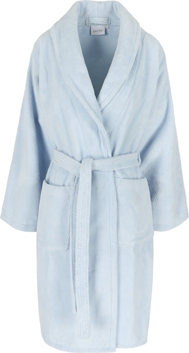Casilin - Badjas Teddy voor Dames en Heren - Maat M - Wafelbadjas Voor Volwassen - Met riem - Badstof, Fleece, Katoen - Absorberend - Wasmachinebestendig - Lichtblauw, Blauw