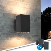 Solar wandlamp buiten 'Sverre' recht - Up down light - Voordeelset van 2 stuks - 2 lichtstanden - Warm wit licht - 2 lichtstanden -Tuinverlichting op zonne-energie geschikt voor schutting - Zwart