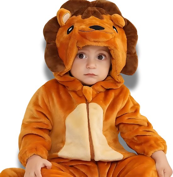 BoefieBoef Leeuw Bruin Dieren Onesie & Pyjama voor Peuters en Kleuters - Kinder Verkleedkleding - Dieren Kostuum Pak