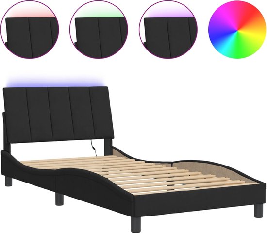 vidaXL - Bedframe - met - LED-verlichting - fluweel - zwart - 100x200 - cm