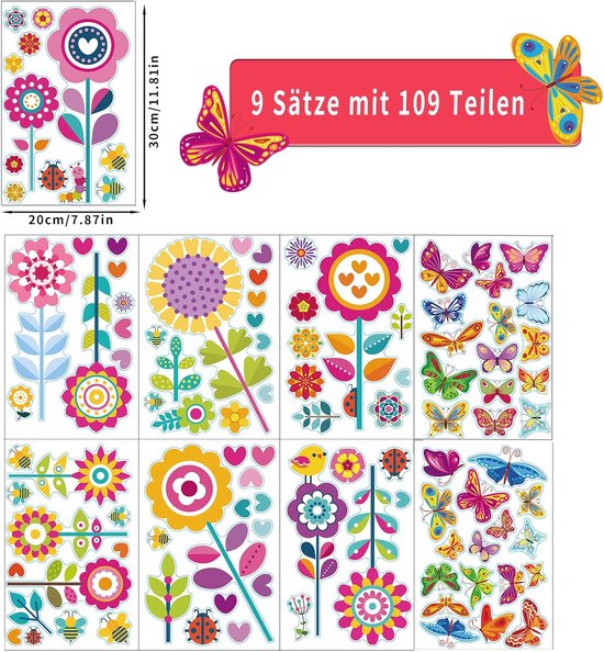 Supzone Raamstickers, zomer, wilde bloemen, raamafbeeldingen, lente