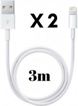 2x Lightning naar USB A Kabel Wit - 3 meter - Oplaadkabel voor iPhone X / XS / XS MAX / XR / 7 / 7 PLUS / 8 / 8 PLUS / 6 / 6S / 6 PLUS / 6S PLUS / 5 / 5S / SE / AirPods 1 / Airpods 2 / Airpods 3 / Airpods Pro 1