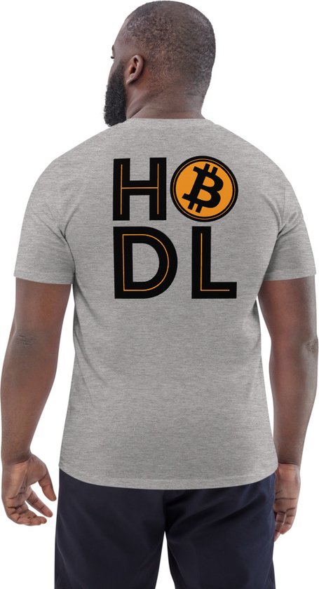 Bitcoin T-shirt - HODL - Rug Print - Unisex - 100% Biologisch Katoen - Kleur Grijs - Maat S | Bitcoin cadeau| Crypto cadeau| Bitcoin T-shirt| Crypto T-shirt| Crypto Shirt| Bitcoin Shirt| Bitcoin Merch| Crypto Merch| Bitcoin Kleding