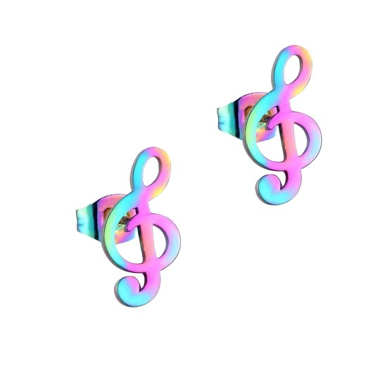 Aramat Jewels - Regenboog Serie - Oorknopjes - Staal - Muzieksleutel - 11mm - Kleurrijke Oorbellen - Muzikaal Accessoire - Vrouw - Man - Kind - Cadeau tip - Feestdagen