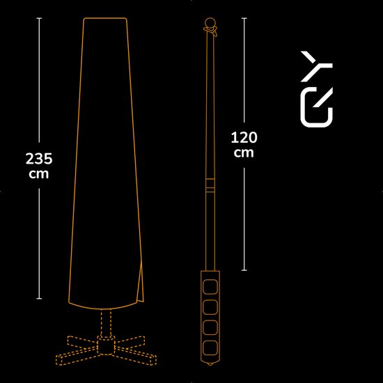 Parasolhoes staande parasols Parasol beschermhoes met rits en stok - Weersbestendig - 235 cm - zwart