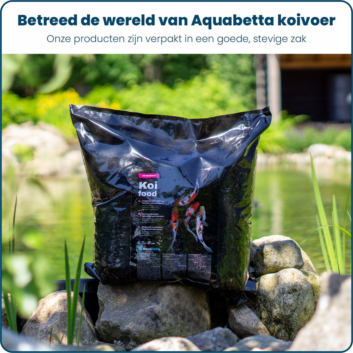 Aquabetta Koivoer 6mm - ALL SEASON 8 Kg (21L) - Professioneel Koi voer - Vissenvoer koi voor het hele jaar - Voor temperaturen boven 4°C - Lagere waterbelasting - Minder algen