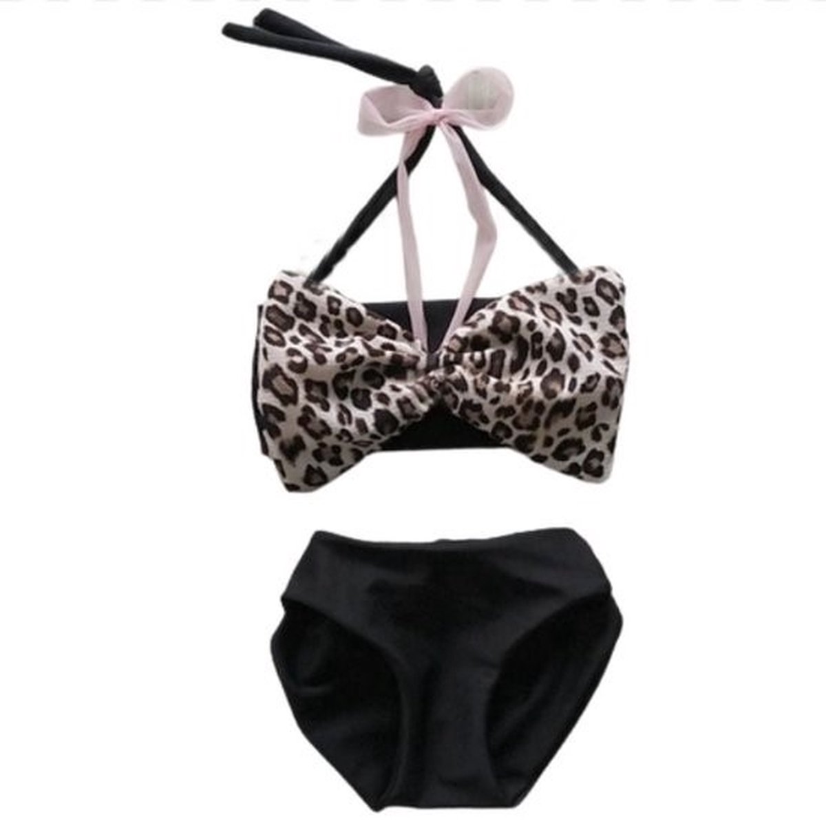 Maat 98 Bikini Zwart panterprint strik badkleding baby en kind zwem kleding leopard tijgerprint