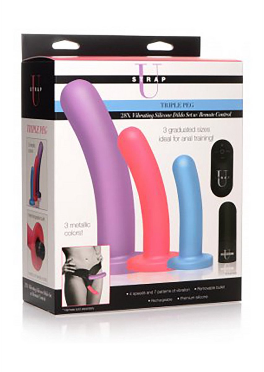 Goedkoopste XR Brands - Triple Peg - Vibrating Silicone Dildo Set with Remote Control