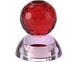 Kleurrijke Glazen Kandelaar Sari - Rond - Rood - Roze - Glas - Kristal - Geslepen - Waxinelichthouder