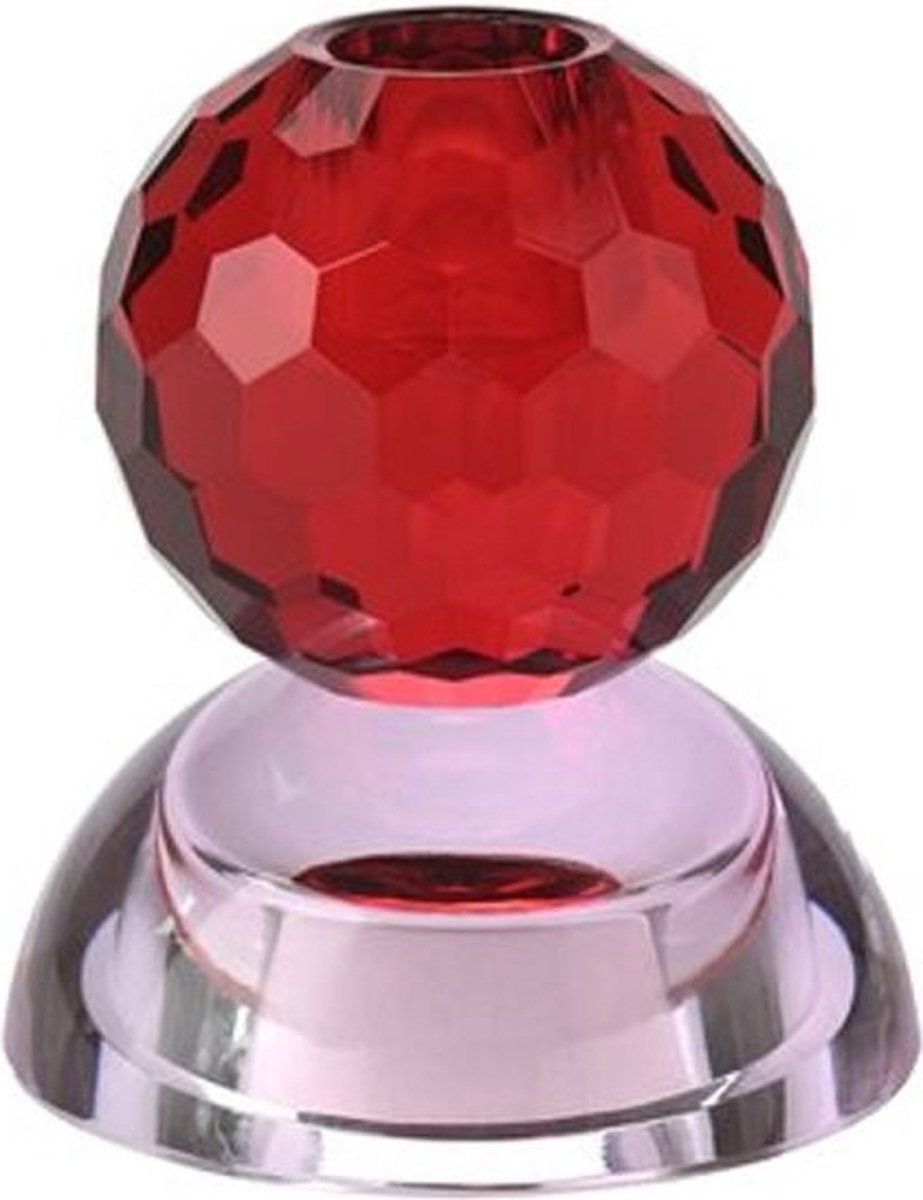 Kleurrijke Glazen Kandelaar Sari - Rond - Rood - Roze - Glas - Kristal - Geslepen - Waxinelichthouder