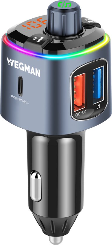 Foto: Wegman bluetooth fm transmitter autolader usb c carkit autoaccessoires