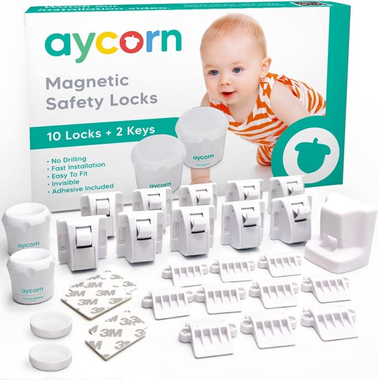 Foto: Aycorn magnetisch kinderslot kastjes baby peuter magneet beveiliging voor kast deur en lade 10 sloten en 2 sleutels incl instructievideo nieuwste ontwerp om kinderen en peuters te beschermen geen boor of schroeven