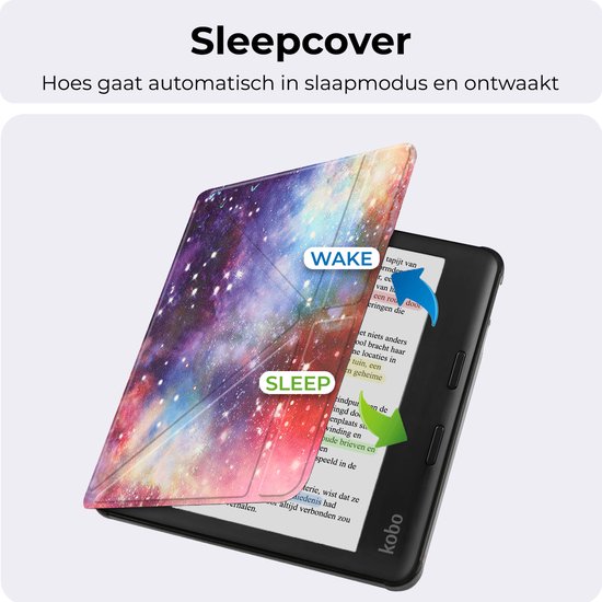 Hoesje Geschikt voor Kobo Libra Colour Hoesje Luxe Bescherm Case Trifold Met Screenprotector - Hoes Geschikt voor Kobo Libra Colour Hoes Book Cover - Galaxy van Hoesje  — afbeelding 3