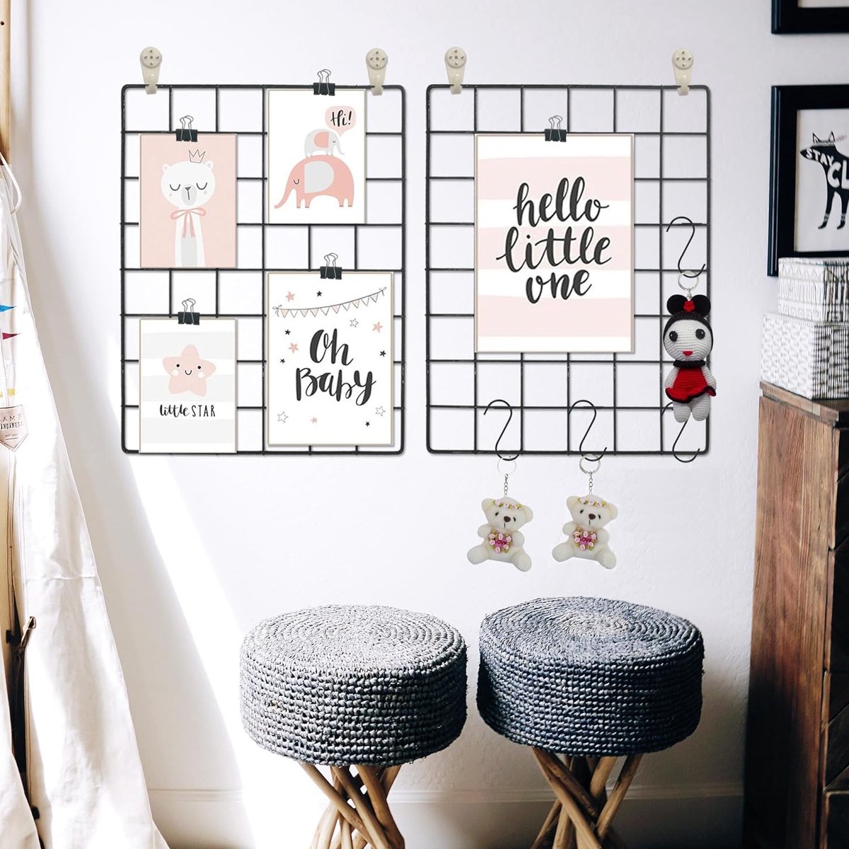 ECLENYES Raster fotowandpanelen - 56,9 cm x 51,8 cm hartvorm ijzeren rek kunst draadbord, wandrooster organizer, doe-het-zelf fotolijst voor thuis, kantoor, keuken, slaapkamer, kerstcadeaus - roze