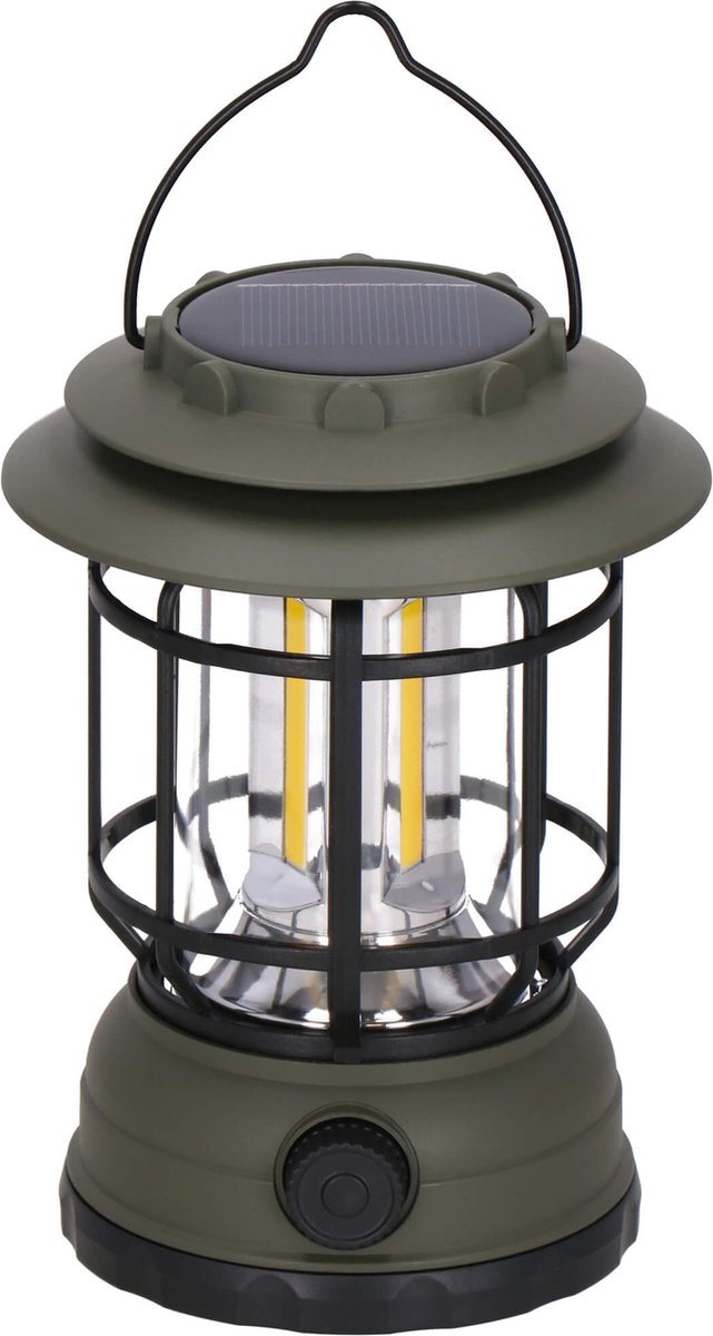 Springos Campinglamp - Zonne - Energie - Led - Powerbank - Grijs/Zwart