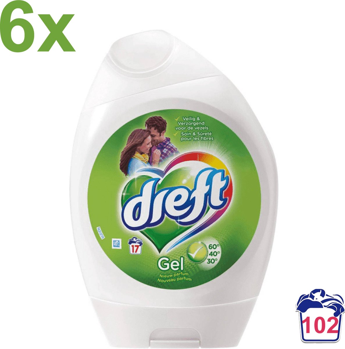 Goedkoopste Dreft - Gel - Wasmiddel - Veilig & Verzorgend voor de vezels - 6x 629ml - 102 Wasbeurten - Voordeelverpakking
