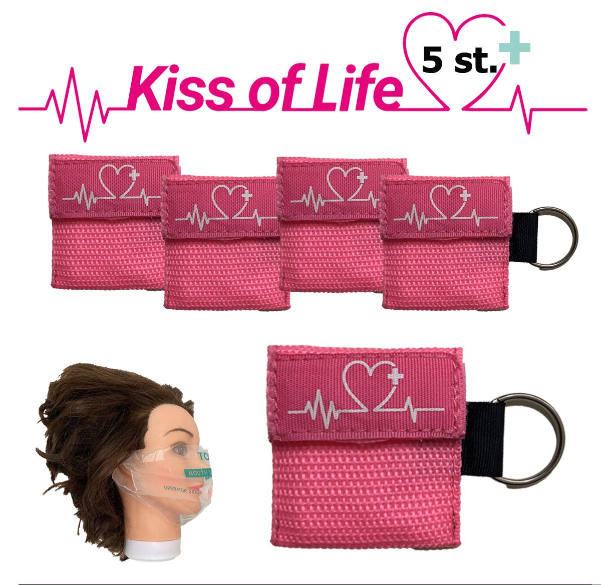 Goedkoopste Reanimatiemasker | Kiss of Life | Reanimeren | Sleutelhanger met ring | Roze | 5 stuks