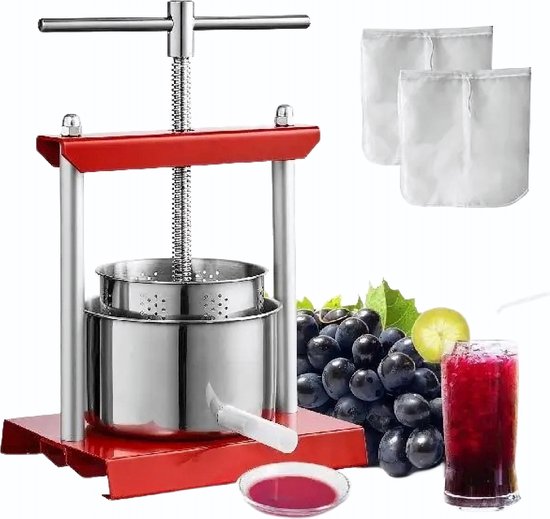 LARS360 3 liter fruitpers, handmatig, wijnpers, fruitpers, appelpers, roestvrij staal, sappers, handmatig, bessenpers, pers voor druiven, fruit en groenten