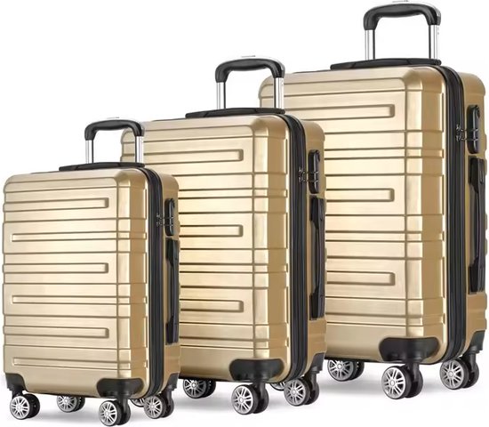 Swiss Homes© | Deluxe No. 7 - Luxe Kofferset 3 Delig - Reiskoffers in Shadow Gold (Goud) met TSA slot | 20 - 24 - 28 Inch - Dubbele wielen - 360° spinners - 100% ABS - Hard Case - Trolley Set | Handbagage + Ruimbagage | 2024 Limited Edition