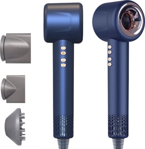 Haar Föhn met Diffuser - Ionische Föhns met Diffuser - Kleur Wit/Grijs - 3 magnetische opzetstukken - 9 verschillende blaas modus –2000watt + CADEAU