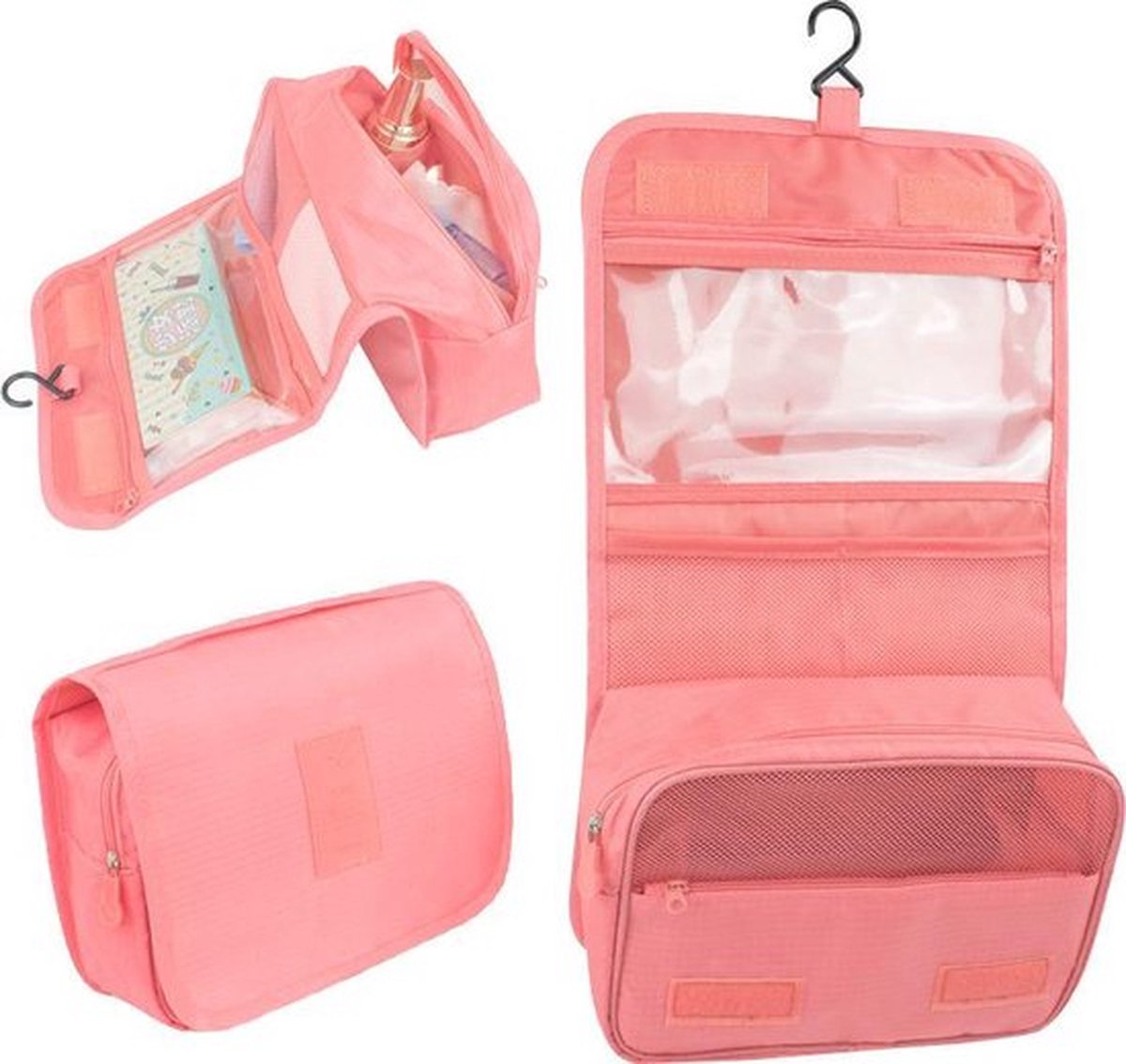 SY Goods - Toilettas Roze – Ophangbaar met Haak – Reis Travel Etui – Make Up Bag – Organizer voor Toiletartikelen