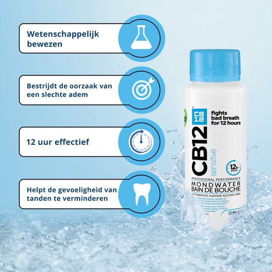 CB12 Sensitive Mondwater - 12 uur bescherming - Voor gevoelige tanden - Mentholsmaak - Alcoholvrij - 250 ml