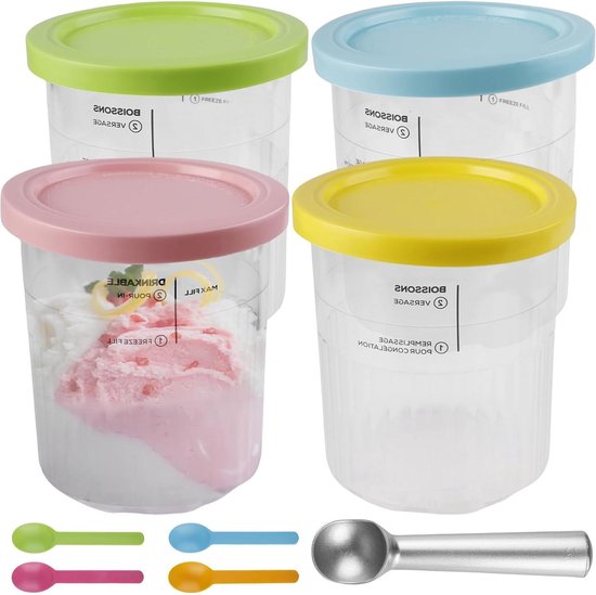 IJspint-container reservecontainer met deksel lepel - geschikt voor Ninja Creami ijsmachine - NC500 NC501 Creami-serie.