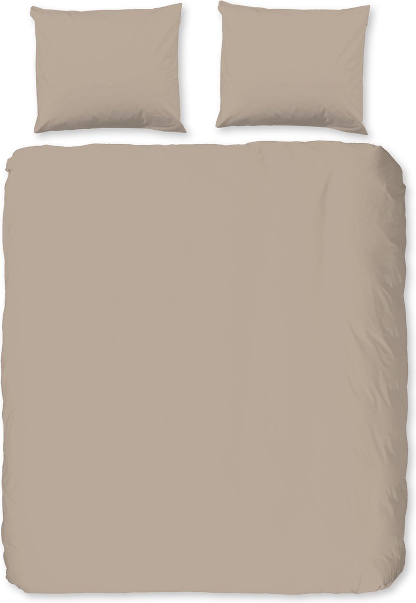 Good Morning dekbedovertrek effen kleur - 2 persoons 200x200/220 cm - Zand - 100% Katoen flanel