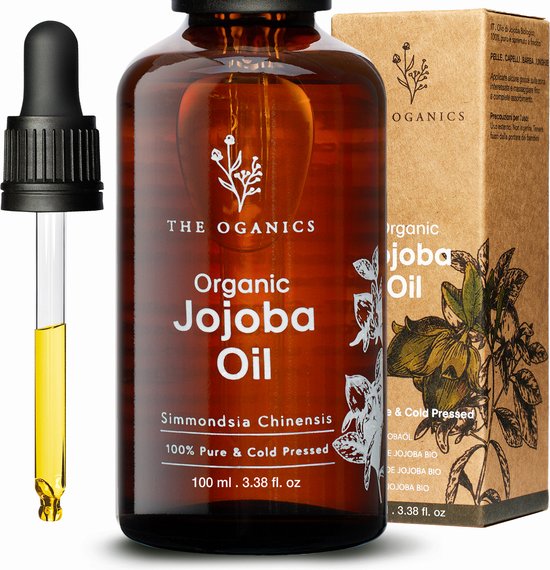 The Oganics -Jojoba Oil 100% Pure-Natural & Cold Pressed | Nourishes, Hydrates and Protects Skin, Hair and Nails - Protects Skin Against Aging | Vegan and Cruelty-Free, Premium Quality | Jojoba Oil | Glass Bottle + Pipette 100ml