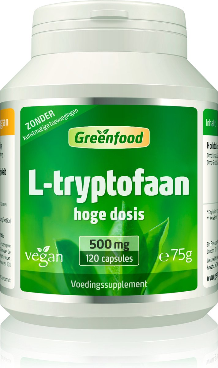 Goedkoopste Greenfood L-tryptophan, 500 mg, hoge dosering, 120 capsules - essentieel aminozuur. Geproduceerd door gisting. Zonder kunstmatige toevoegingen. Zonder genetische manipulatie. Veganistisch.
