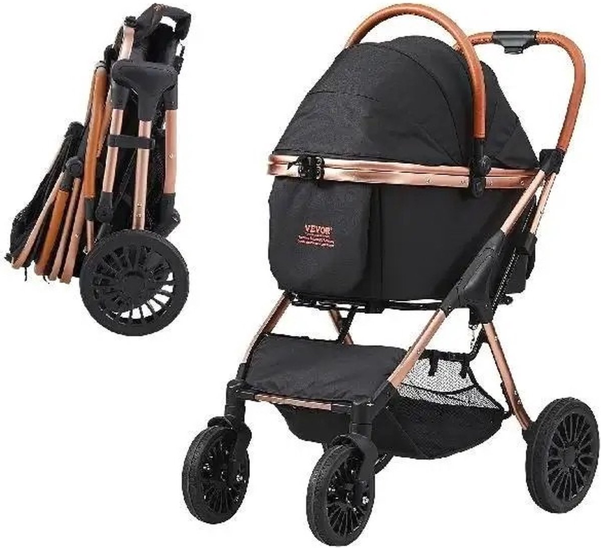 Whoopr® Hondenbuggy - Inklapbare Buggy - Hondenkar met 30kg Laadvermogen - 59x85x105cm - Opvouwbare Hondentrolley met Aluminium Frame - 800D Oxford-Stof, Nylon Gaas Venster, 4 PU-Wielen - Hondenkrat, Dierenbuggy, Katbuggy - Huisdierentransport