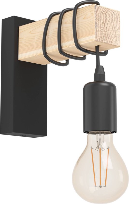 EGLO Townshend Wandlamp - E27 - 21,5 cm - Zwart/Bruin