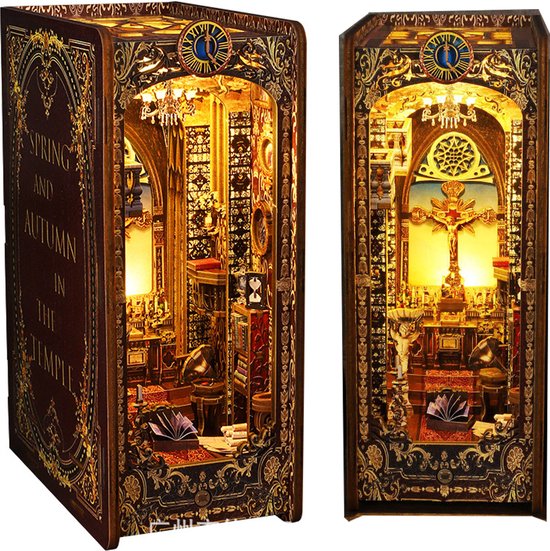 MiniCity Book Nook Kit Miniatuur DIY, poppenhuis, 3D-houten puzzel, boekensteun, boekenkast, decoratie met ledlicht voor jongeren en volwassenen (Library of Gods