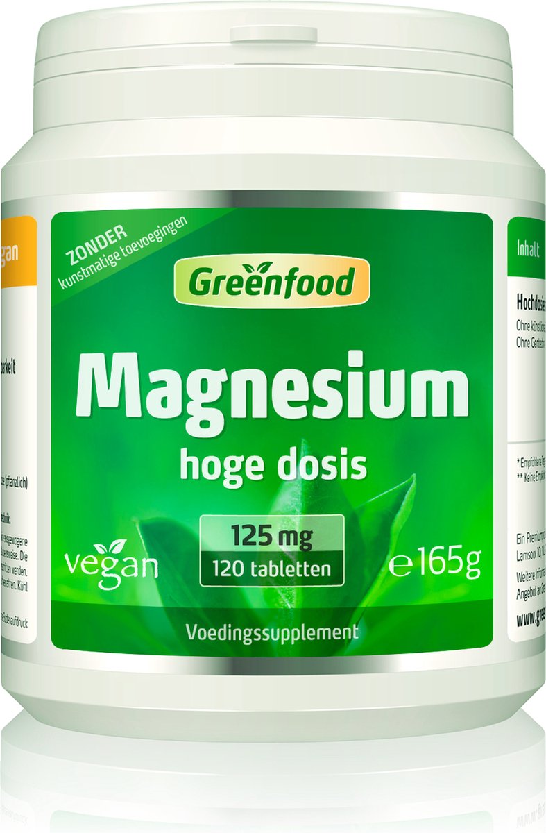 Goedkoopste Greenfood Magnesium, 125 mg, dagelijkse behoefte, 120 tabletten, hoge biologische beschikbaarheid - Zonder kunstmatige toevoegingen. Zonder genetische manipulatie. Veganistisch.