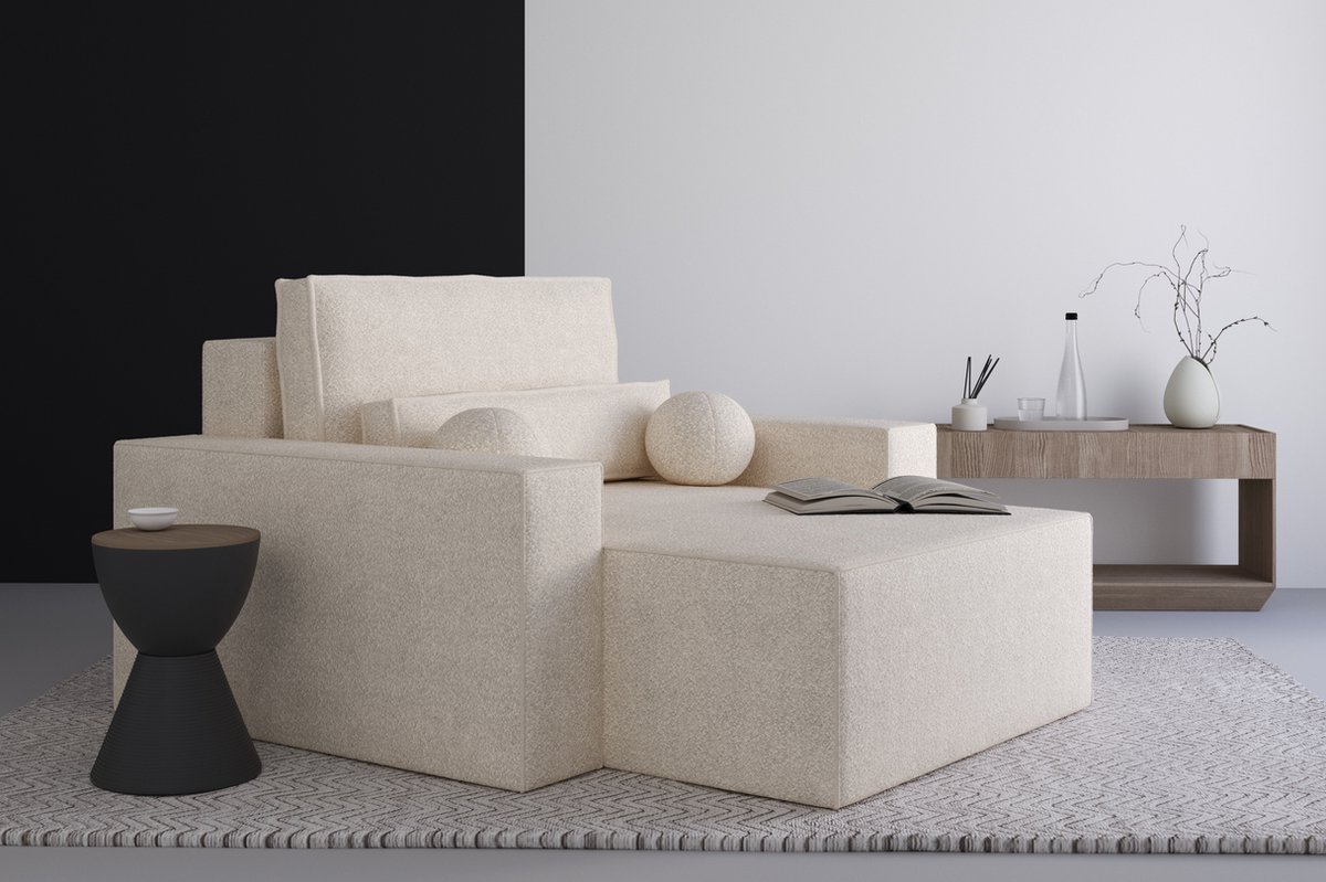 Denver chaise longue in bouclé Elegante en comfortabele chaise longue voor in de woonkamer, chaise longue, chaise longue in bouclé - Hoogwaardige materialen, modern design en ultiem comfort - Crème (Anthology 20)