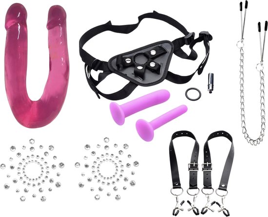 Jo-anne Lesbische Seksspeeltjes Pakket - Dubbele dildo, strap-on,  tepelklemmen | bol