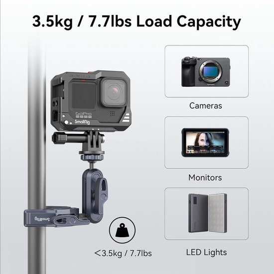 Upgrade Super Clamp met Dual Ball Head Magic Arm, Super Klem Camera Mount Klem met 1/4 schroefdraad, Action Camera Mount Adapter voor GoPro Insta360 X4 X5 GoPro Hero 13 12 11 DJI