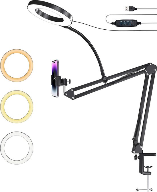 Evershop Upgrade Ring Light with Tripod Stand & Phone Holder Overhead Phone Camera Mount, 10 Flexible Phone Tripod with Light, 70.8 360° Rotatable Halo Light Ring for Video,Photo,Painting,CRI>95