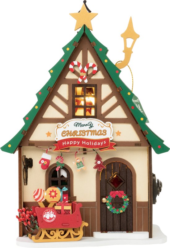 Robotime Twinkling Christmas House | Miniatuurhuisje | DS036 | Knutselen | Bouwpakket | Hobby | Kerst | Creatief | Miniatuur