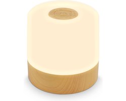 B.K.Licht - Oplaadbare mini Tafellamp - met USB-C - draadloos - dimbaar - buitenlamp - 7x7 cm - houtkleurig