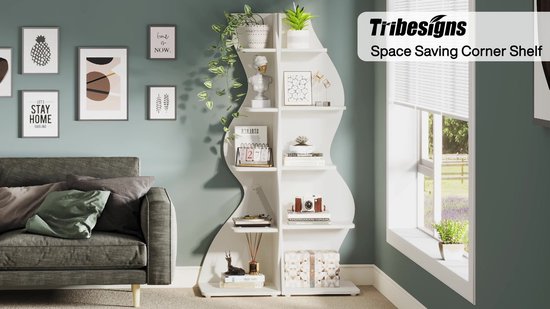 Tribesigns Boekenkast - Hoekplank met 5 planken - 50 x 48 x 179 cm - Modern Stroomlijn Het Ontwerp - Wit