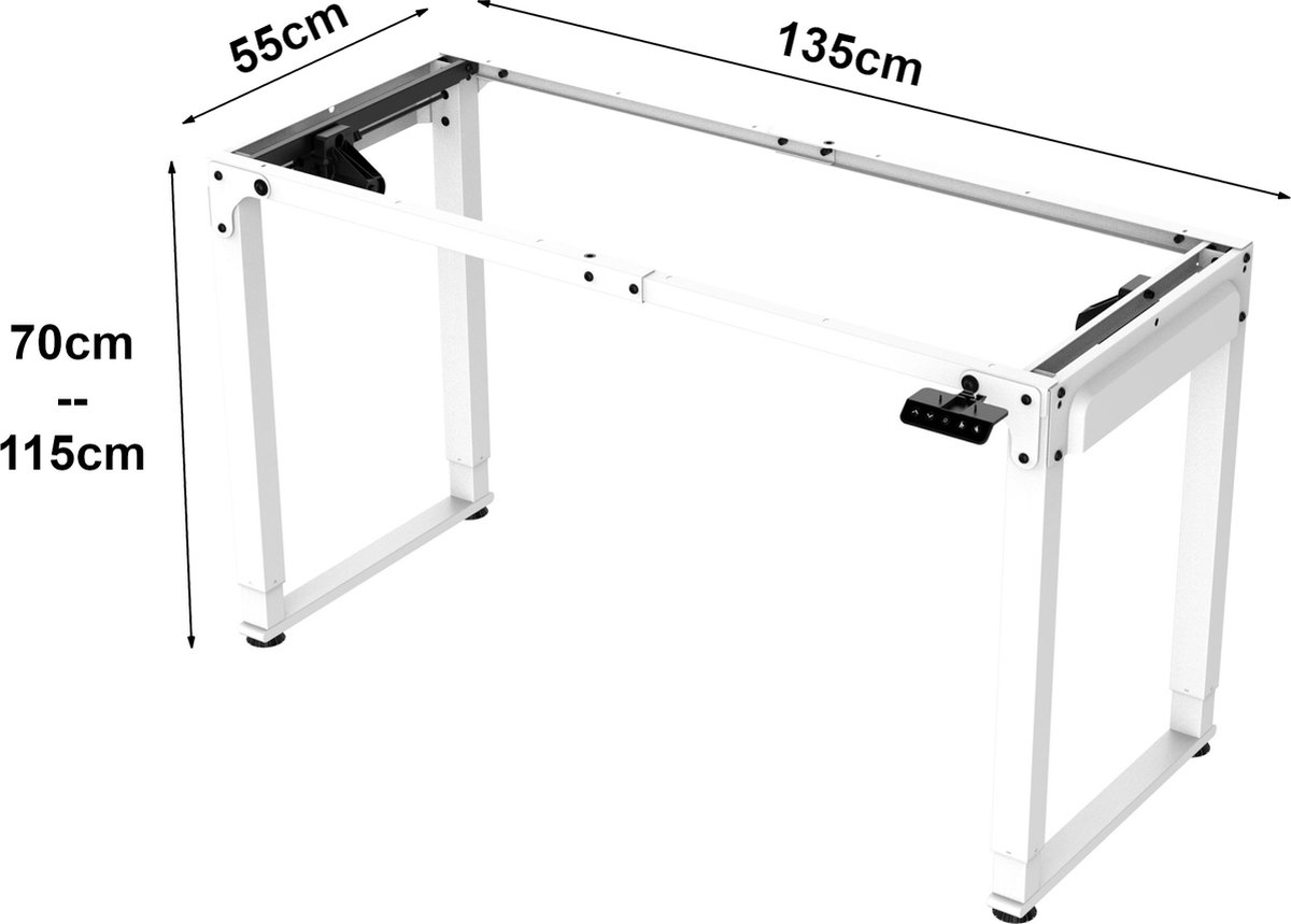 Game bureau zit sta elektrisch tafelframe in hoogte verstelbaar 135x55x70-115 cm wit pro.tec